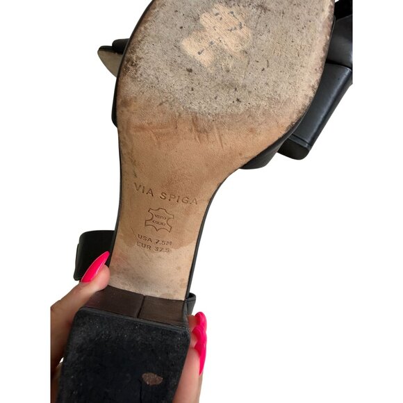 VIA SPIGA Black Leather Ankle Strap Sandals Heels Size 7.5 - Picture 9 of 12